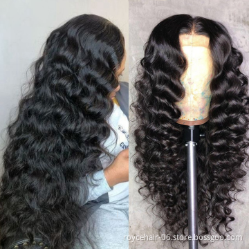 250% Density Lace Wig Vendor,Mink Peruvian Virgin Human Hair Loose Wave Pre Plucked 13x6 Swiss Lace Front Wig For Black Women